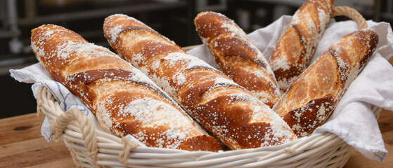 Freshly Baked Baguettes in Basket