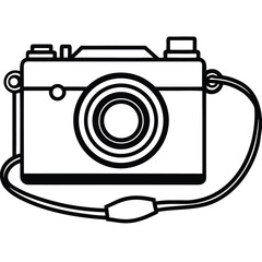 Outline Drawing of a Vintage Camera with a Strap on a White Background old camera film camera