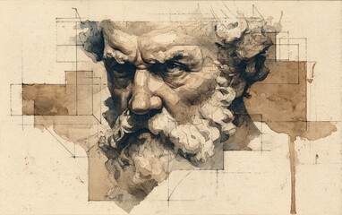 Vintage Watercolor Pencil Art & Classical Illustrations &ndash; Wall Art Wallpapers &ndash; Ancient Greek Roman Portraits of Stoics & Philosophers: Plato, Aristotle, Socrates, Marcus Aurelius, Seneca 