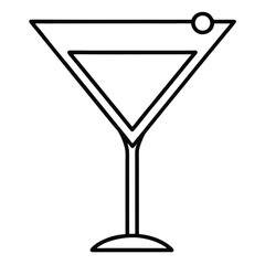 Outline of a Martini Glass with a Single Olive on White Background cocktail glass drinkware