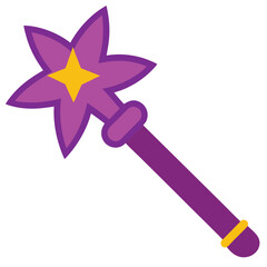 Purple Magic Wand with Star and Yellow Accents Cartoon Illustration fantasy fairy