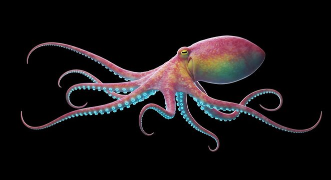 Vibrant Octopus Illustration on Black Background
