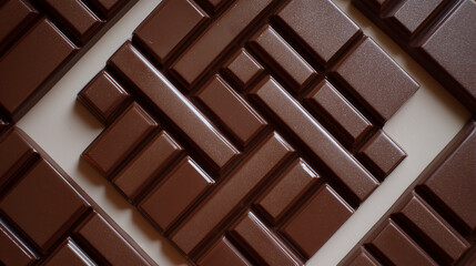 Ai chocolate bar laid out in an artistic arrangement showcasing different shapes and textures on a light surface