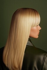 Naklejka premium Elegant Blonde Girl With Long Hair in Dark Olive Setting