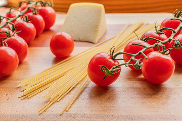 italian pasta with tomatoes and cheese. Italian food.
