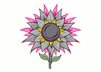 Fototapeta premium Illustration of a sunflower with a black circle on a white background