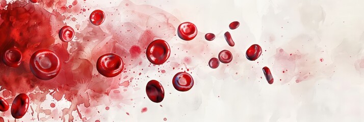 Awareness of world thrombosis day with artistic blood cells background. Horizontal banner. Copy space. World Blood Donor Day. World hemophilia day. Watercolor illustartion
