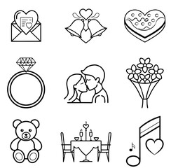 Collection of love-themed illustrations including symbols of affection