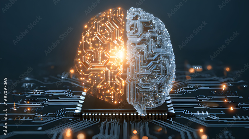 Poster ai assistant brain processor with llm technology, bi data, machine learning, gnerative ai for busine