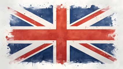 Fototapeta premium Artistic Watercolor Painting Of United Kingdom Flag With Red White And Blue Brush Stroke Texture Background