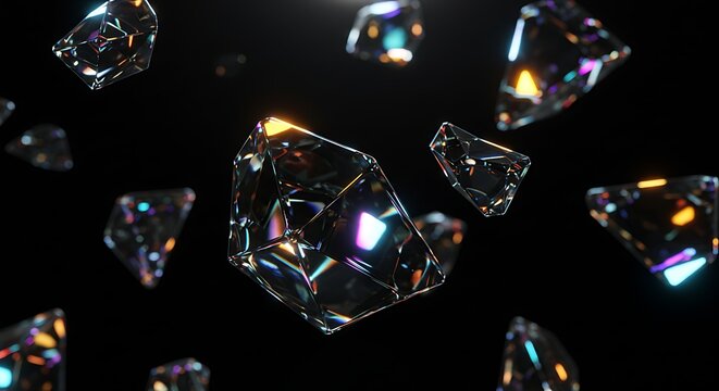 Elegant Floating Diamonds Abstract Background, Luxury and Precious Gemstones