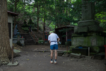 hiker in mountain trail of Maruyama Summit Sapporo Japan