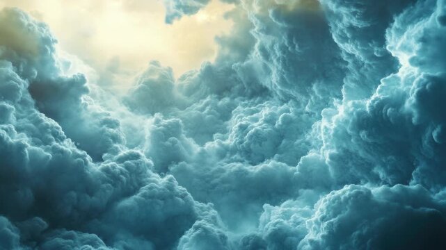 Majestic blue cloudscape. This captures the breathtaking beauty of a stormy sky, with dense clouds filling the frame.