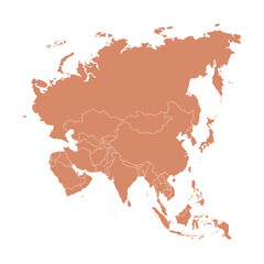 Obraz premium Asia political map with countries and borders. Asia map isolated on white background. High detailed vector illustration.