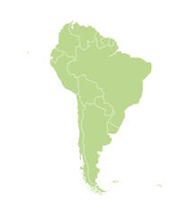 South America political map with countries and borders. South America map isolated on white background. High detailed vector illustration.