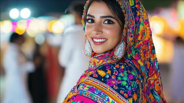 Cultural clothing with embroidery, beadwork and vibrant colors worn for a special occasion.