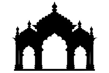 Ornate Indian Temple Gate Silhouette - Traditional Archway & Dome Architecture Art