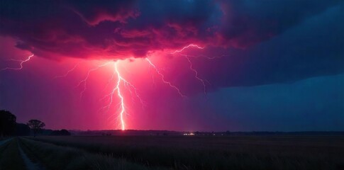 Intense bulb of lightning striking the ground during a powerful thunderstorm, illuminating the dark landscape A dramatic display of nature's raw power , meteorological, bolt, texture