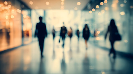 Abstract blur image of Business people walking at moern hallway with bokeh forbackground usage