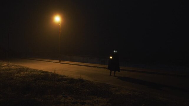 In a Dark Street A Serial Killer Looks For His Victims At Night Amid Terror
