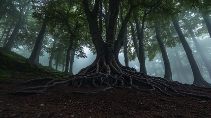 Haunting forest landscape with twisting tree roots high resolution picture