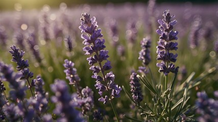 Fototapeta premium Lavender Flowers in Bloom at Sunset – Macro Closeup in a Vibrant Field