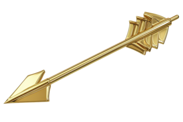 Golden arrow isolated on transparent background. Gold up arrow success isolated on white background, 3d rendering.