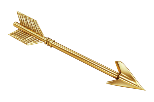 Golden arrow isolated on transparent background. Gold up arrow success isolated on white background, 3d rendering.