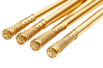 Set of golden chopsticks with textured handles isolated on transparent background. Golden chopsticks with textured ends showcasing a sleek and elegant design isolated on white background.