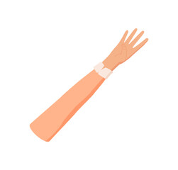 Flat cartoon gesture shows number four. Bare hand with open palm and four raised fingers creates a counting gesture. Professional and creative style, isolated for math, education, or preschool
