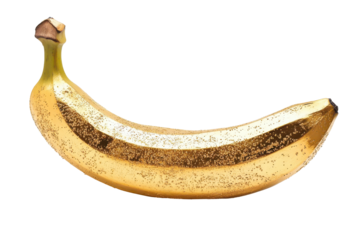 Sparkling golden banana isolated on transparent background. Golden banana isolated on a white background, 3d rendering.