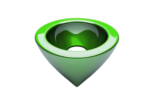 Green location pin icon isolated on transparent background. Green location pin icon with a hole in the center sleek and glossy design isolated on white background, 3d rendering.