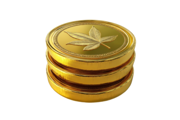Stack of gold coins with a dollar sign isolated on transparent background. Growth money step gold coin currency isolated white background, 3d rendering.