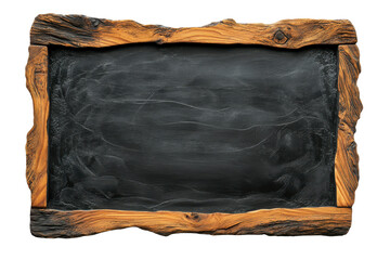 Rustic wooden framed blackboard isolated on transparent background. Horizontal black chalkboard with a wooden frame isolated on white background.