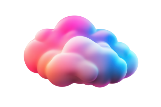 Vibrant rainbow cloud icon isolated on transparent background. Iridescent cloud icon in gradient colors isolated on white background, 3d rendering.
