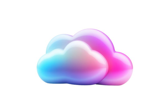 Vibrant rainbow cloud icon isolated on transparent background. Iridescent cloud icon in gradient colors isolated on white background, 3d rendering.