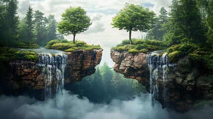 Lush green floating mountains high resolution picture