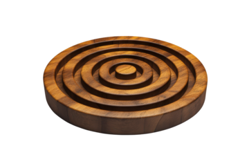 Wooden circular maze puzzle isolated on transparent background.