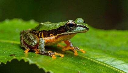 Obraz premium Close-up of a vibrant green frog