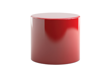 Shiny red cylindrical object isolated on transparent background. Red cylindrical pedestal with a smooth glossy finish designed isolated on white background.