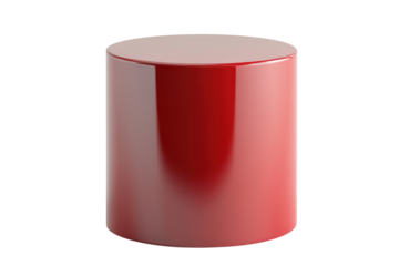 Shiny red cylindrical object isolated on transparent background. Red cylindrical pedestal with a smooth glossy finish designed isolated on white background.