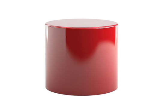 Shiny red cylindrical object isolated on transparent background. Red cylindrical pedestal with a smooth glossy finish designed isolated on white background.