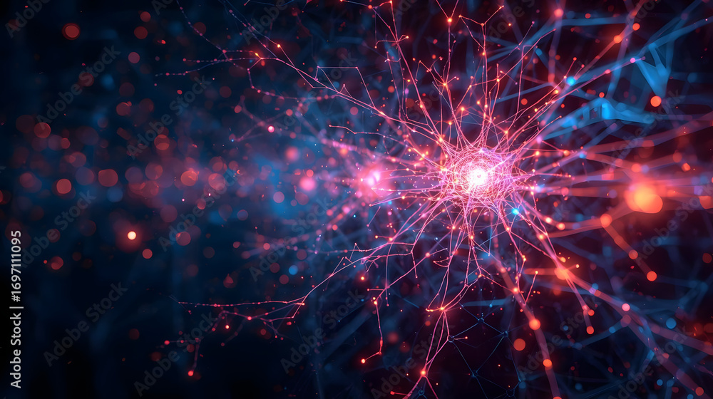 Poster abstract neural network: a vibrant and intricate visualization of a neural network, depicting interc