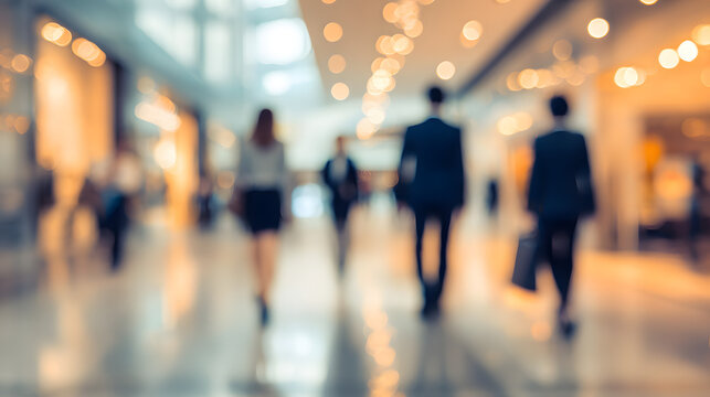 Abstract blur image of Business people walking at moern hallway with bokeh forbackground usage