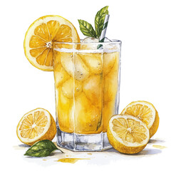 Lemonade, watercolor drawing vector, isolated on a white background.