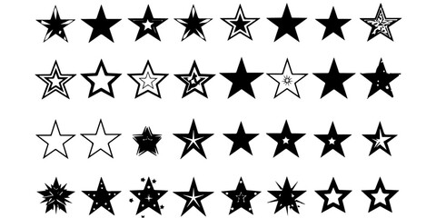 Naklejka premium Star Illustrations Set | Black and White Star Designs, Grunge Retro Star Vector Pack, Geometric Star Icons, Decorative Star Clipart Collection
