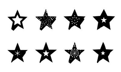Obraz premium Star Illustrations Set. Black and White Star Designs, Grunge Retro Star Vector Pack, Geometric Star Icons, Decorative Star Clipart Collection