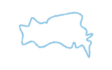 Squiggle speech bubble and blue crayon contour with sketch textbox style. Scribble chat balloon with playful circle outline and icon look, creative element for message or chat template, abstract form