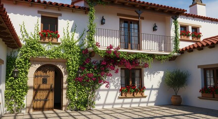 Mediterranean Building with Lush Greenery
