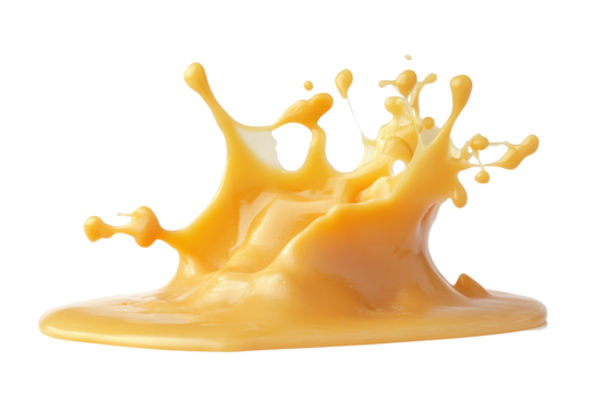 Yellow cheese splash frozen in time isolated on transparent background. Delicious melted cheese splash isolated on white background. - Powered by Adobe